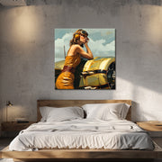 Frau mit Retro-Flugzeug