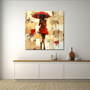 Frau mit rotem Regenschirm