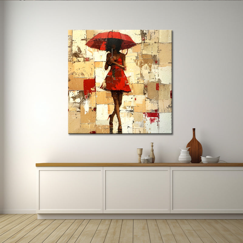 Frau mit rotem Regenschirm
