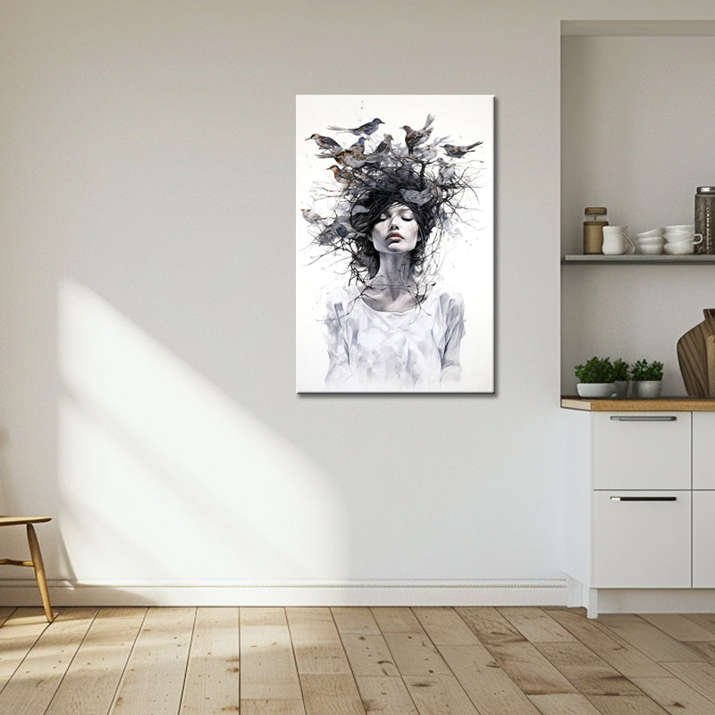 Frau mit Vögeln Kunst