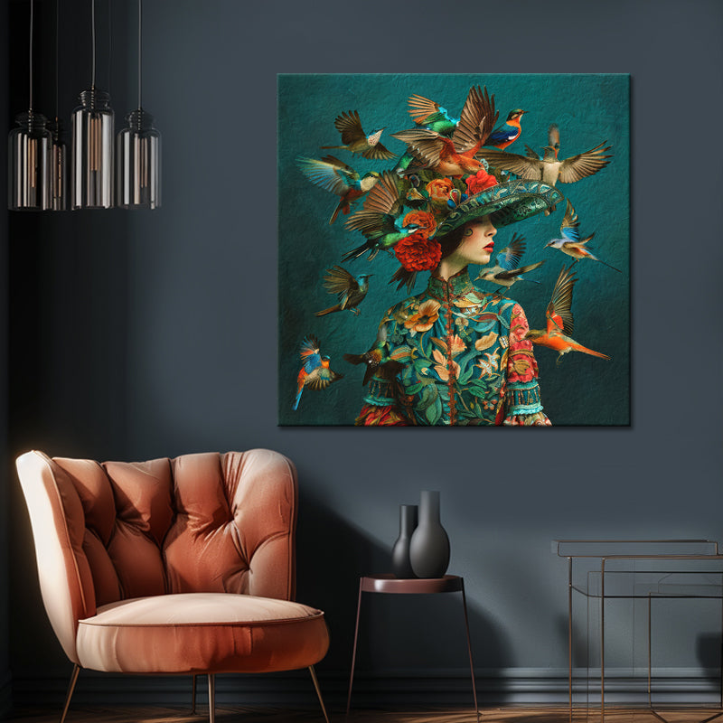 Kunst Frau mit Vögeln