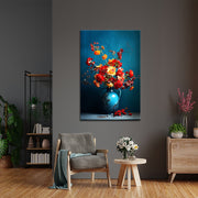Blumen in türkisfarbener Vase
