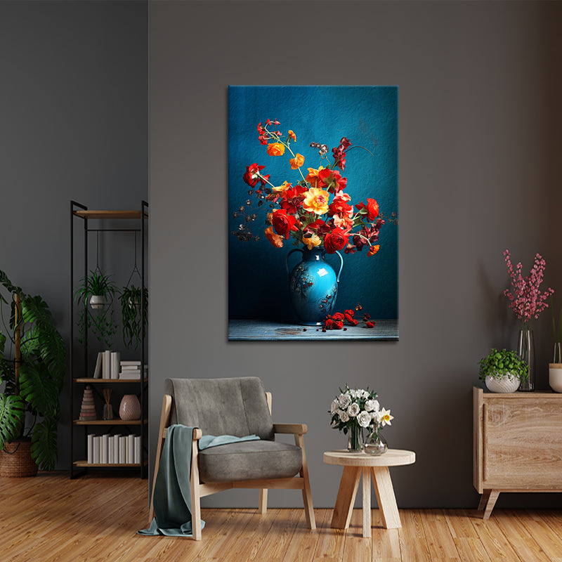 Blumen in türkisfarbener Vase