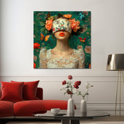 Frau mit Blumen über den Augen