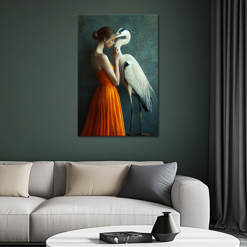 Frau mit Reiher Kunst