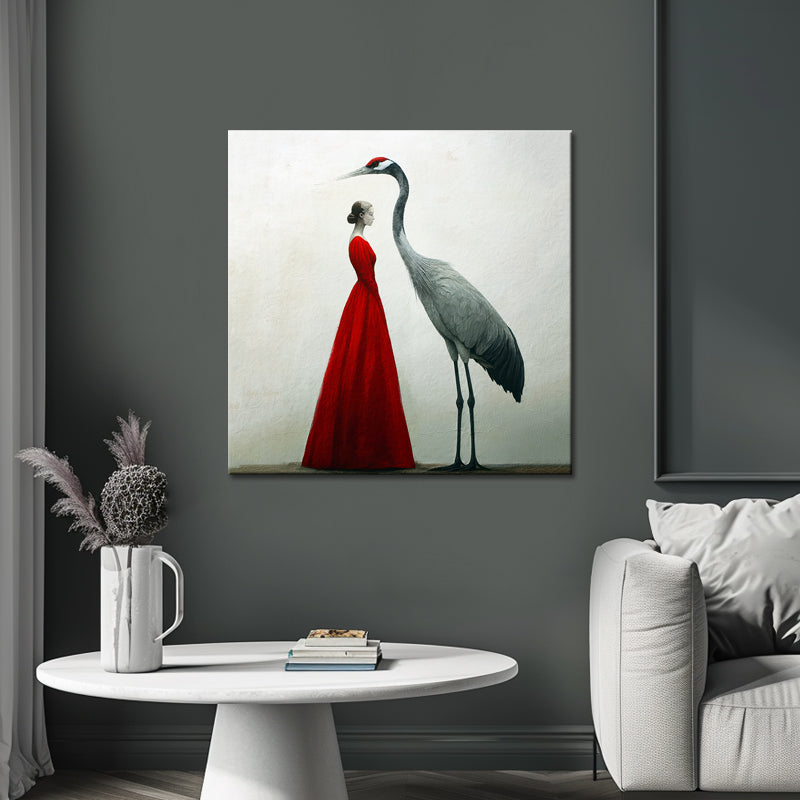Frau mit Kranich-Kunst