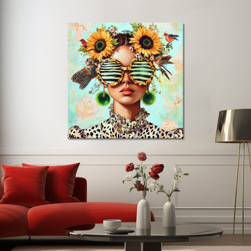 Frau mit Sonnenblumen