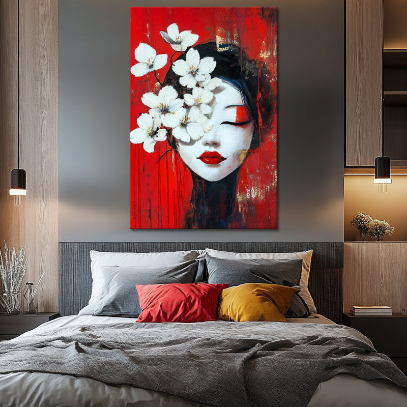 Japanische Geisha mit Blumen