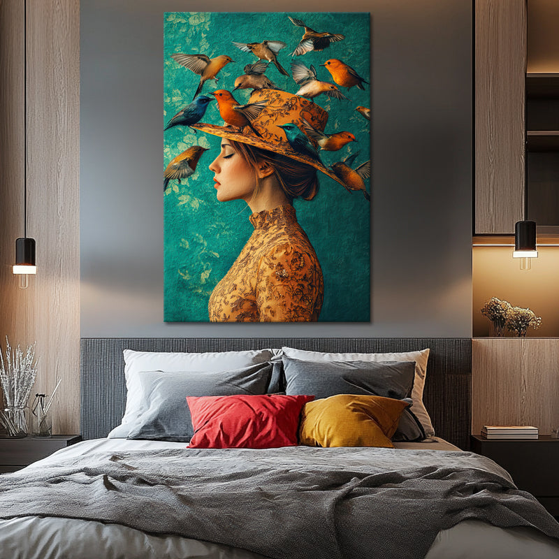 Frau mit Hut mit Vögeln II