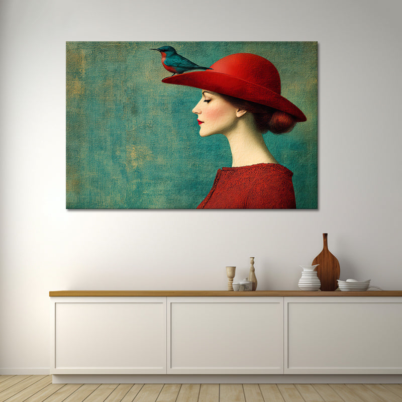 Frau mit Hut und Vogel IV