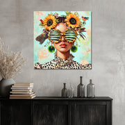 Frau mit Sonnenblumen