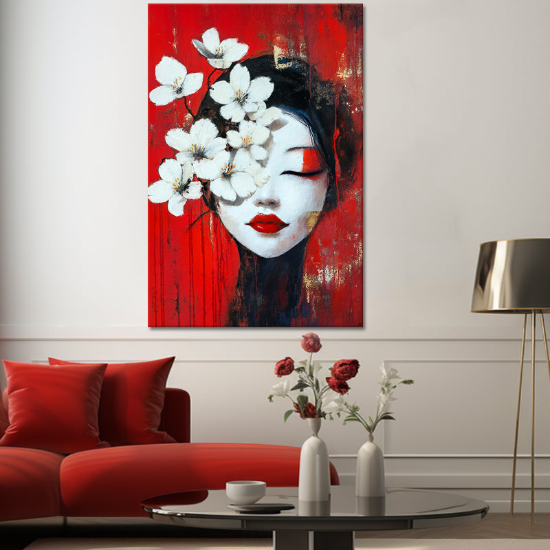 Japanische Geisha mit Blumen
