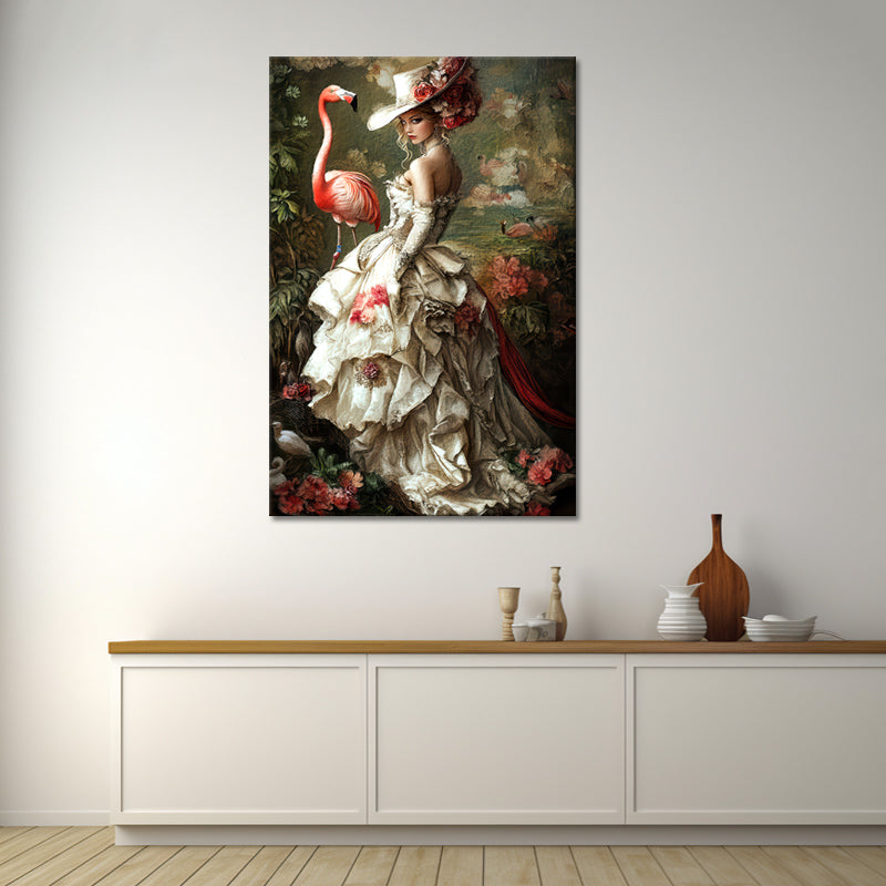 Schöne Frau mit Flamingo