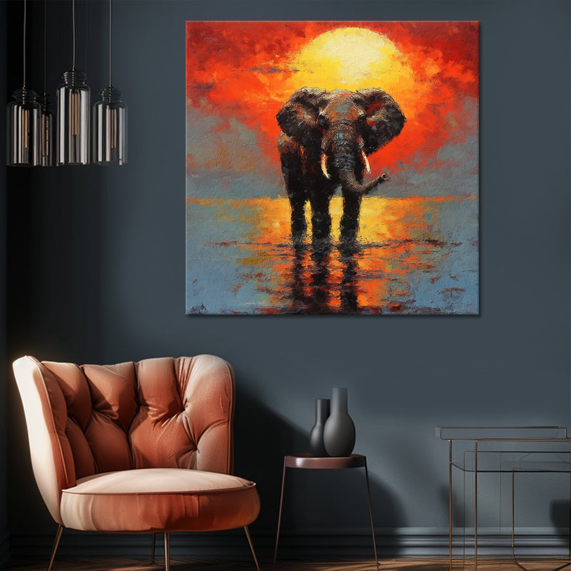 Elefanten bei Sonnenuntergang