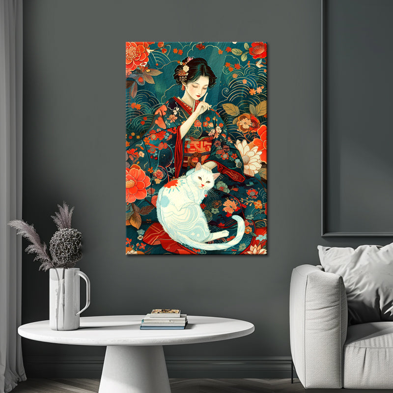 Frau mit Katze Kunst