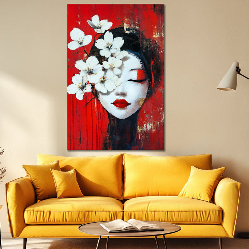 Japanische Geisha mit Blumen