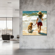 Mädchen mit Hund am Strand