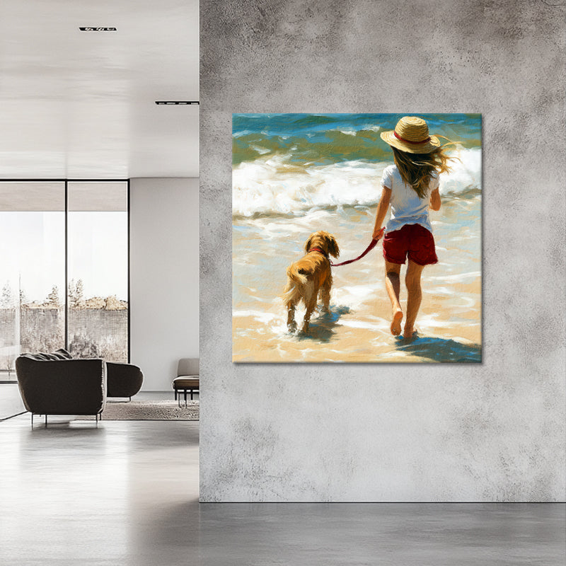 Mädchen mit Hund am Strand