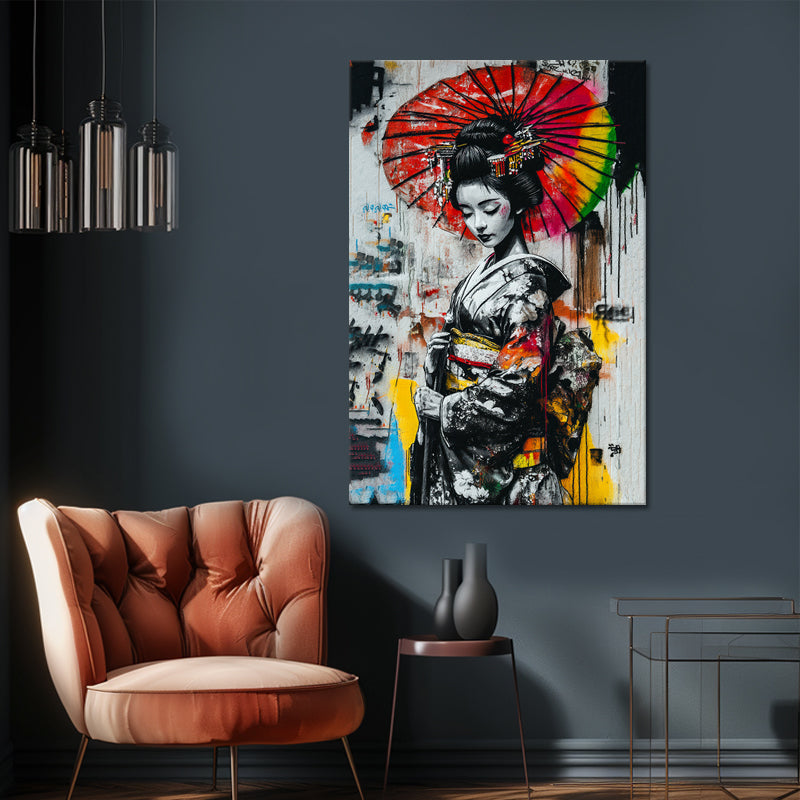 Graffiti asiatische Frau im Kimono