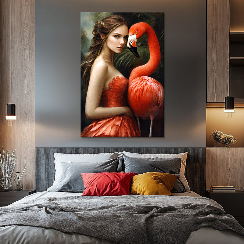 Frau mit Flamingo
