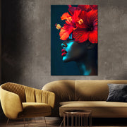 Dunkle Frau mit Klatschmohn