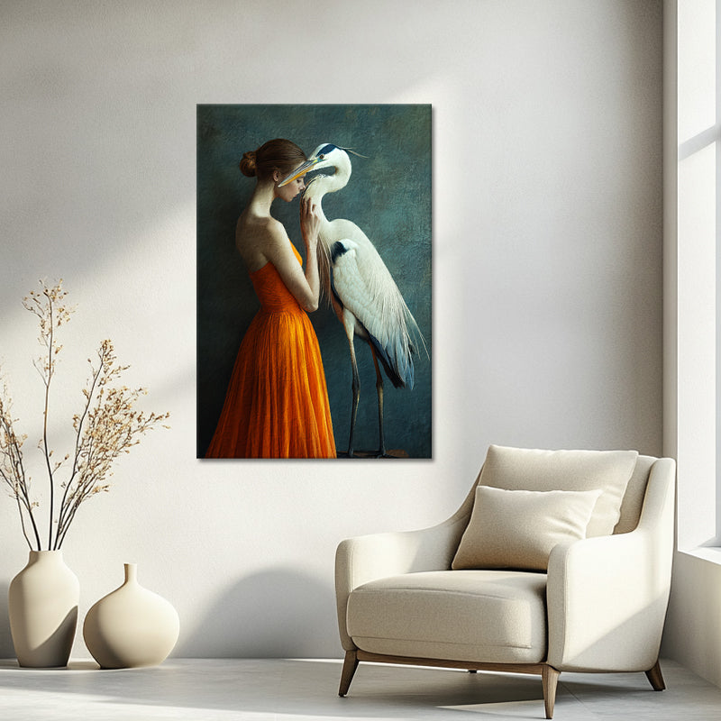 Frau mit Reiher Kunst
