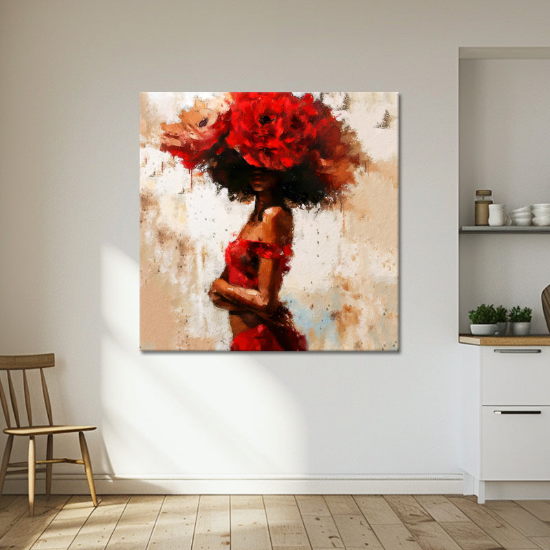 Frau mit roten Blumen