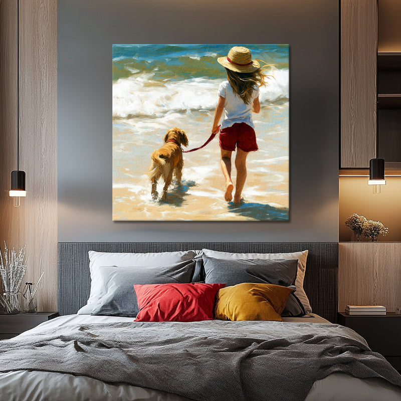 Mädchen mit Hund am Strand
