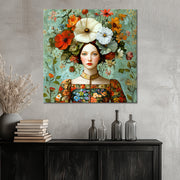 Frau mit Vintage-Blumen