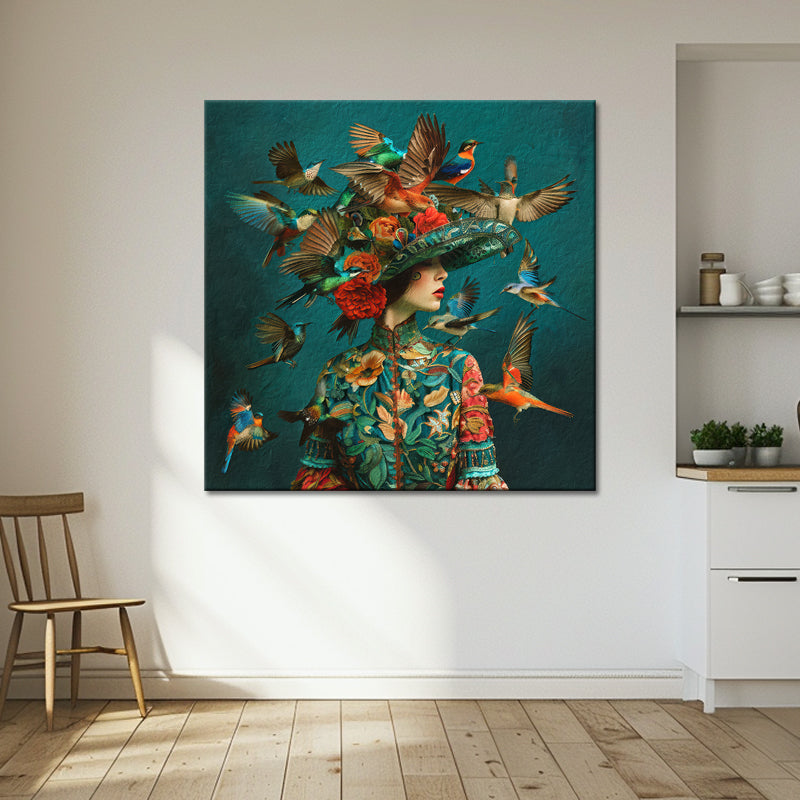 Kunst Frau mit Vögeln