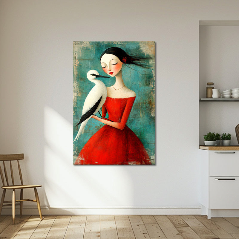 Gemälde Frau mit Vogel IV