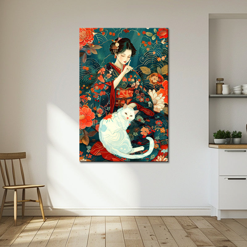 Frau mit Katze Kunst