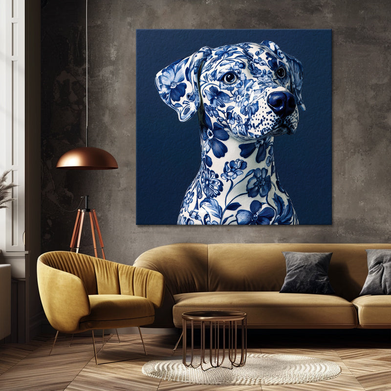 Hund in Delfter Blau