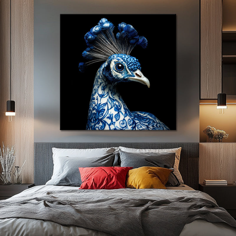 Pfau in Delfter Blau