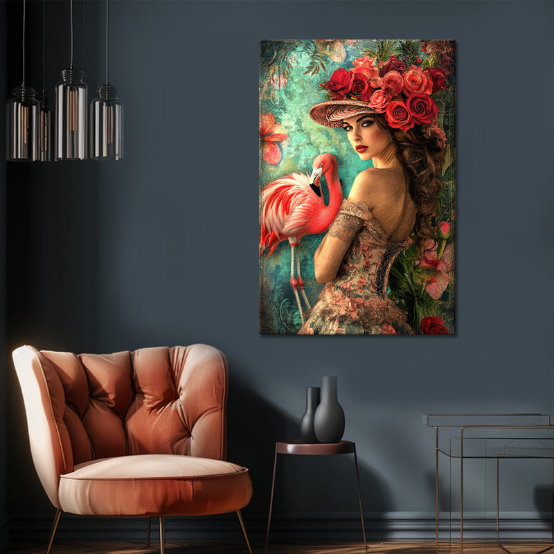 Schöne Frau mit Flamingo III