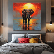 Elefanten bei Sonnenuntergang