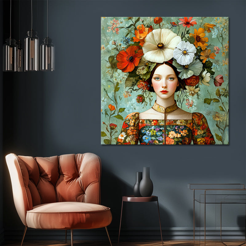 Frau mit Vintage-Blumen