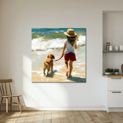 Mädchen mit Hund am Strand