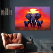 Elefantenfamilie bei Sonnenuntergang