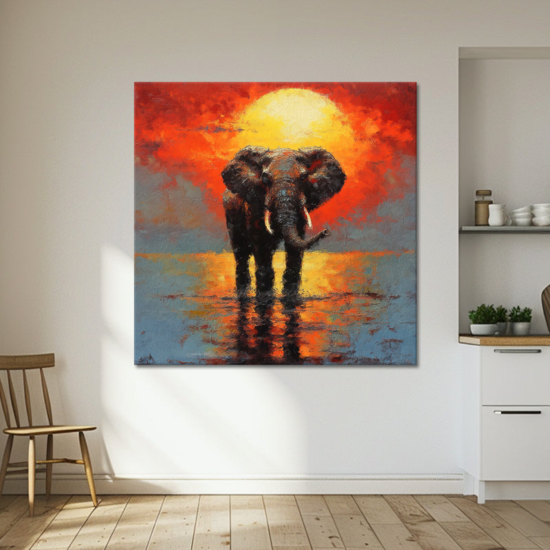 Elefanten bei Sonnenuntergang