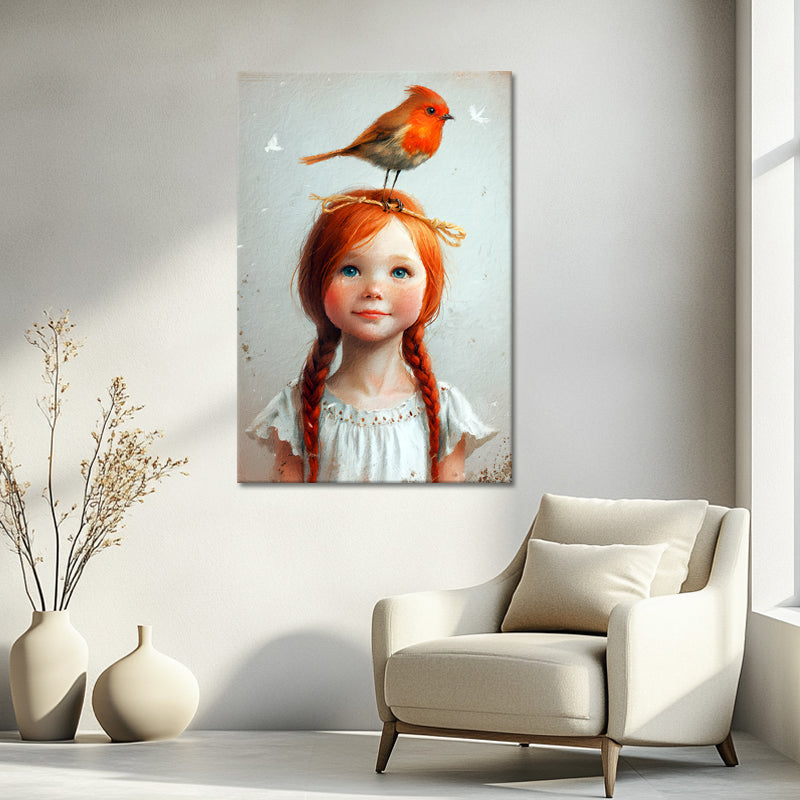 Mädchen mit Vogel Gemälde