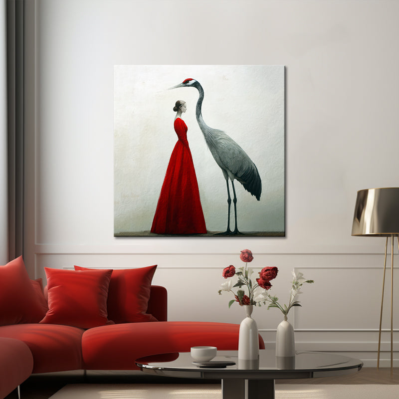 Frau mit Kranich-Kunst