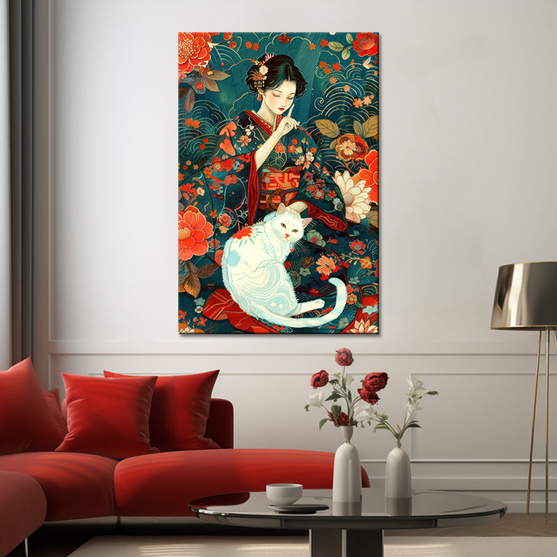 Frau mit Katze Kunst