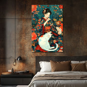 Frau mit Katze Kunst