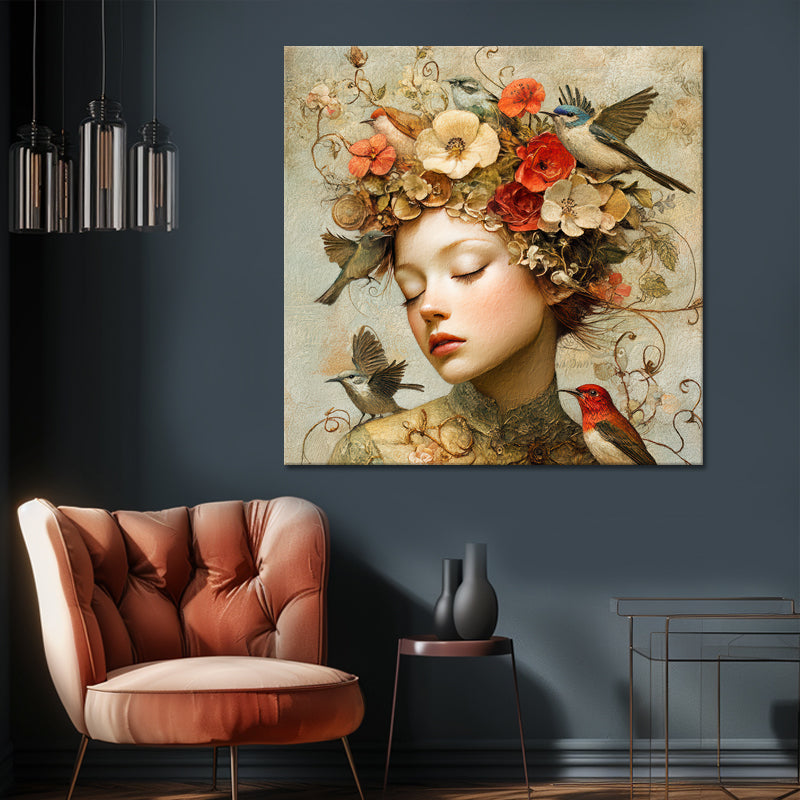 Frau mit Vintage-Blumen II