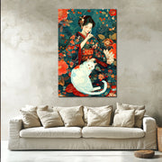 Frau mit Katze Kunst