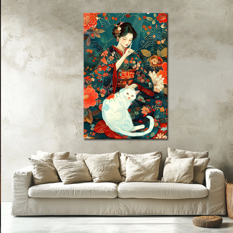 Frau mit Katze Kunst