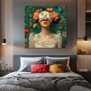 Frau mit Blumen über den Augen