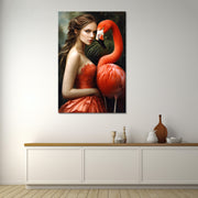 Frau mit Flamingo