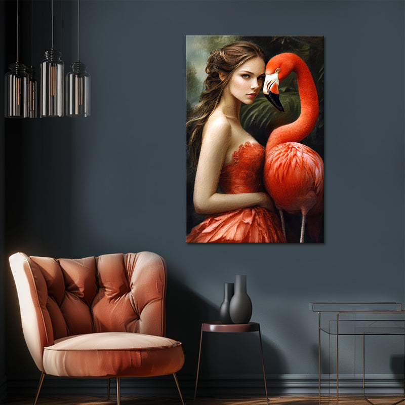 Frau mit Flamingo